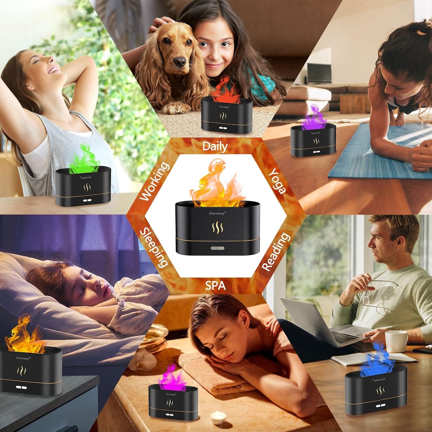 FlameMist™ – LED Fire Effect Aroma Diffuser (7 Colors, Auto-Off)