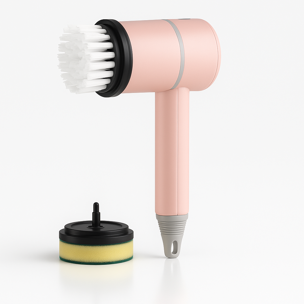 PowerScrub electric brush with sponge and bristle head attachment