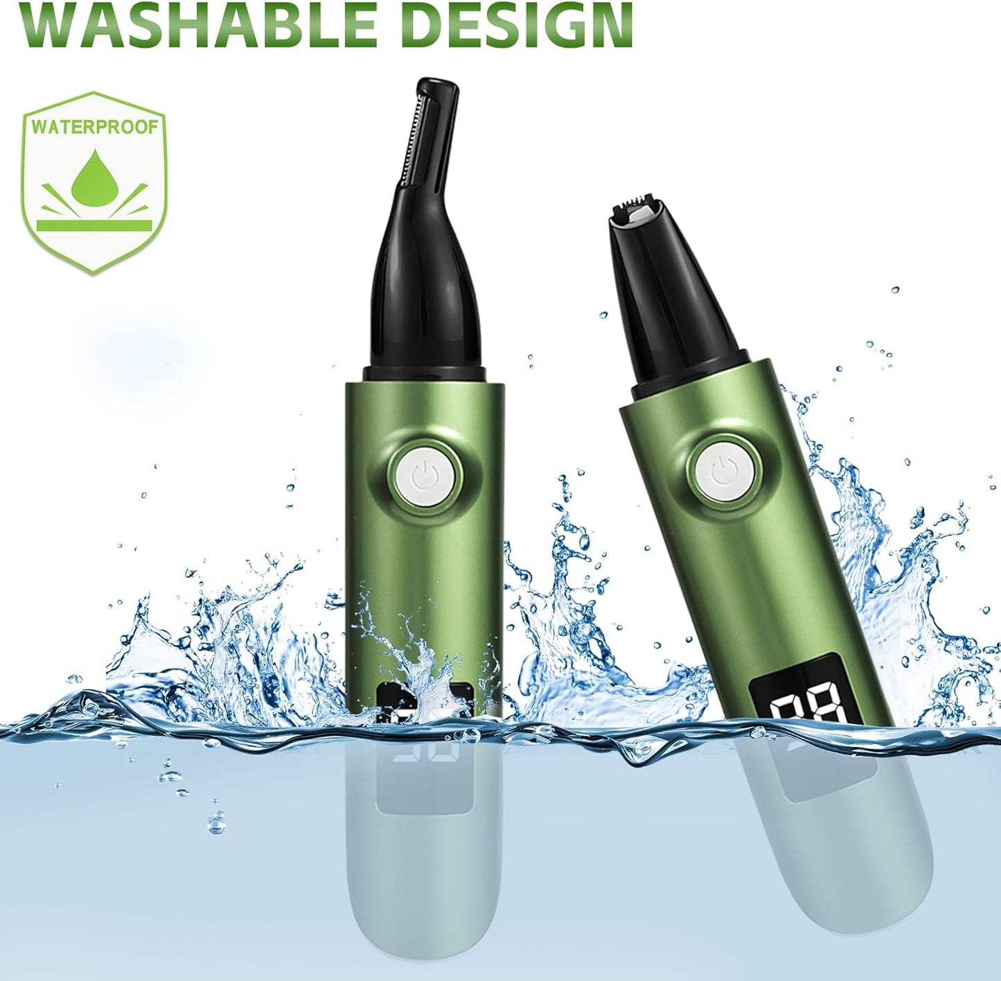 PowerTrim™ – 3‑in‑1 Beard, Nose & Body Hair Trimmer with LED Display & Waterproof Design (Green Edition)