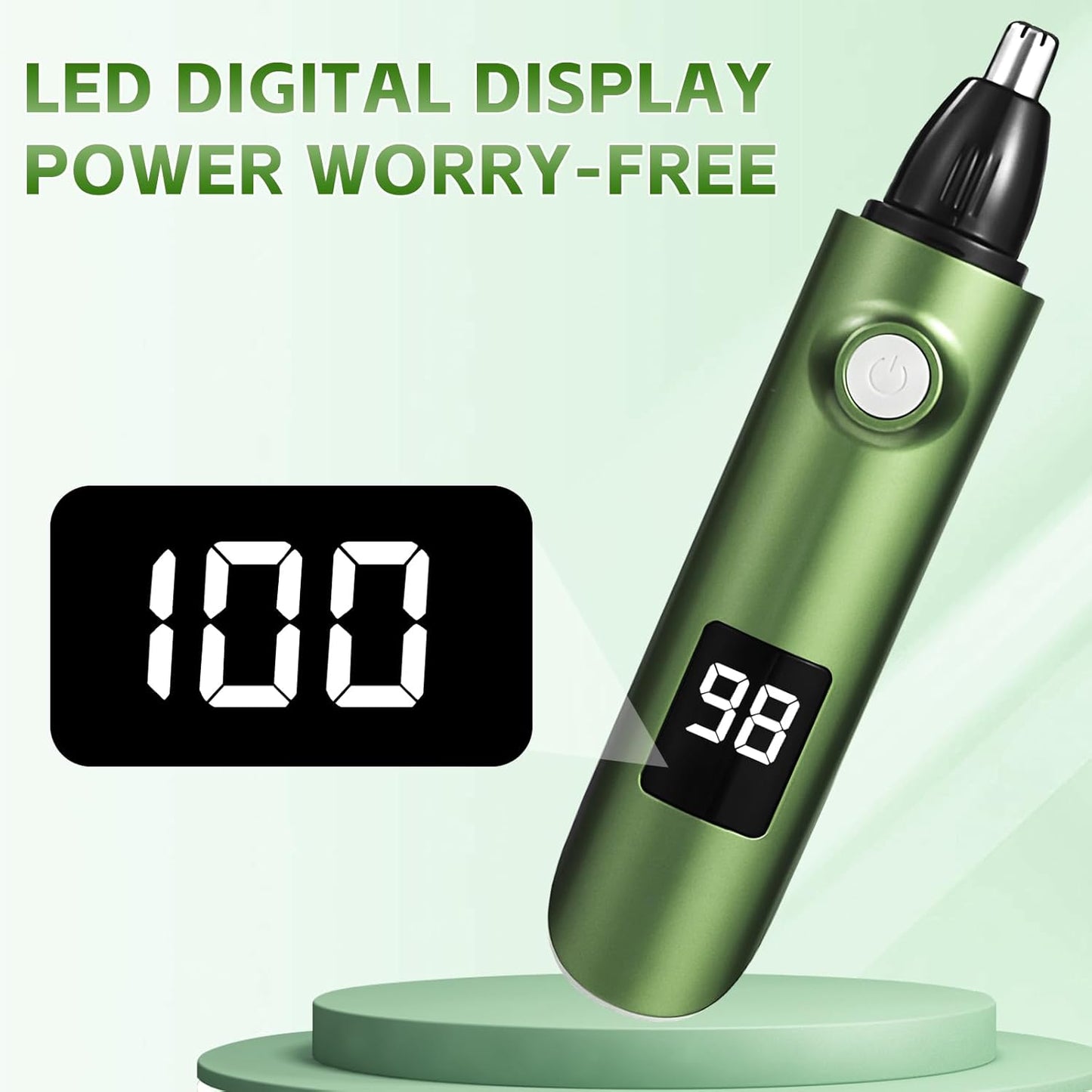 PowerTrim™ – 3‑in‑1 Beard, Nose & Body Hair Trimmer with LED Display & Waterproof Design (Green Edition)