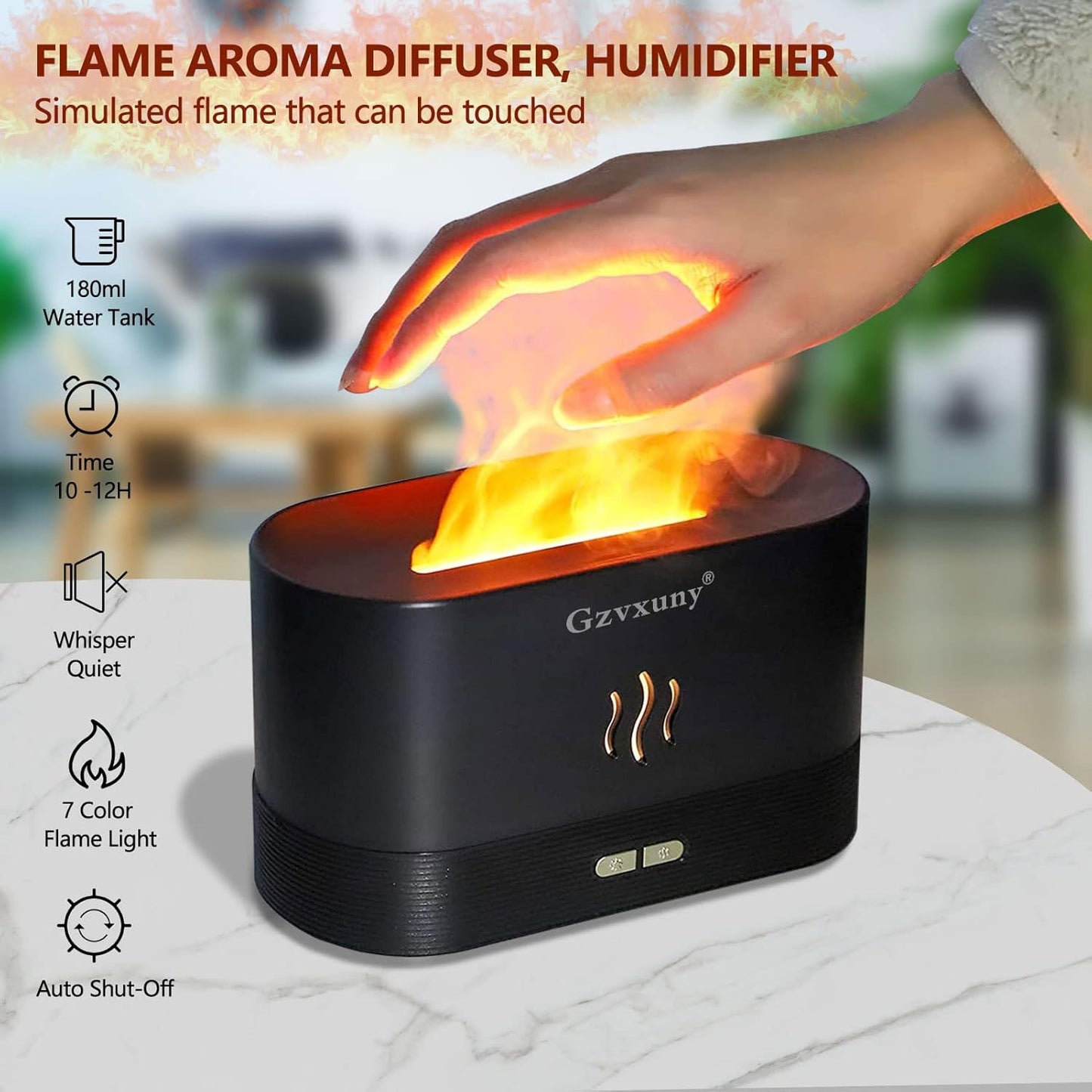 FlameMist™ – LED Fire Effect Aroma Diffuser (7 Colors, Auto-Off)