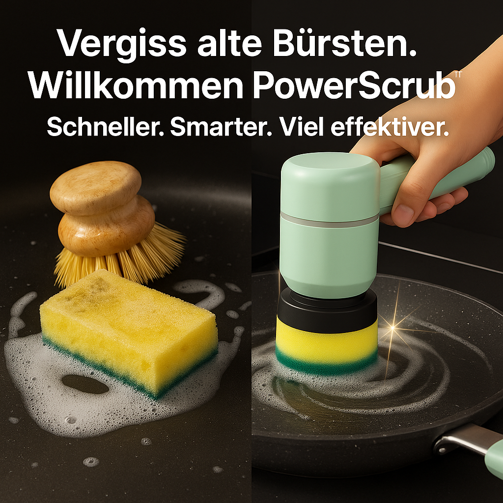 Comparison: old manual brushes vs modern PowerScrub electric cleaning brush