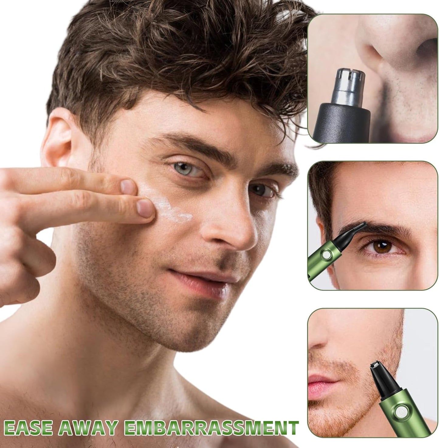PowerTrim™ – 3‑in‑1 Beard, Nose & Body Hair Trimmer with LED Display & Waterproof Design (Green Edition)