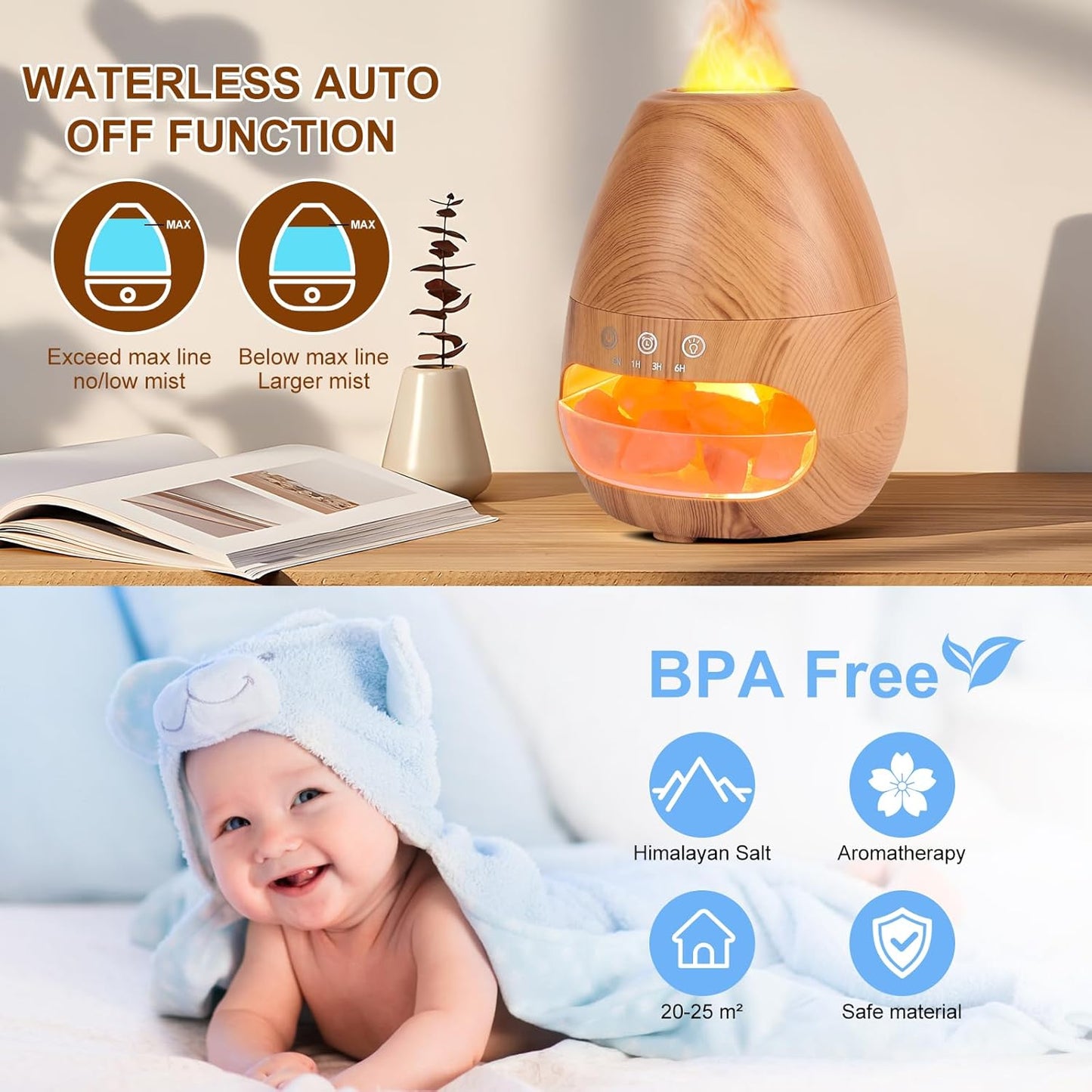 VolcanoGlow™ Premium 2-in-1 Himalayan Salt Aroma Diffuser – Flame Effect & Silent Humidifier (200ml)