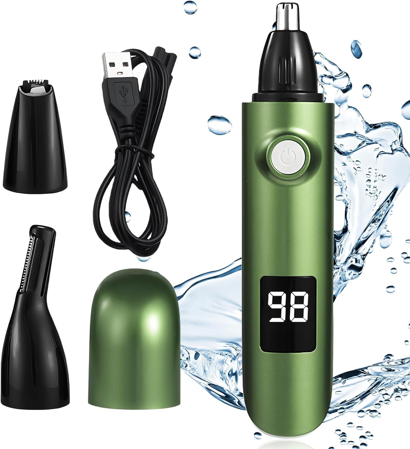PowerTrim™ – 3‑in‑1 Beard, Nose & Body Hair Trimmer with LED Display & Waterproof Design (Green Edition)