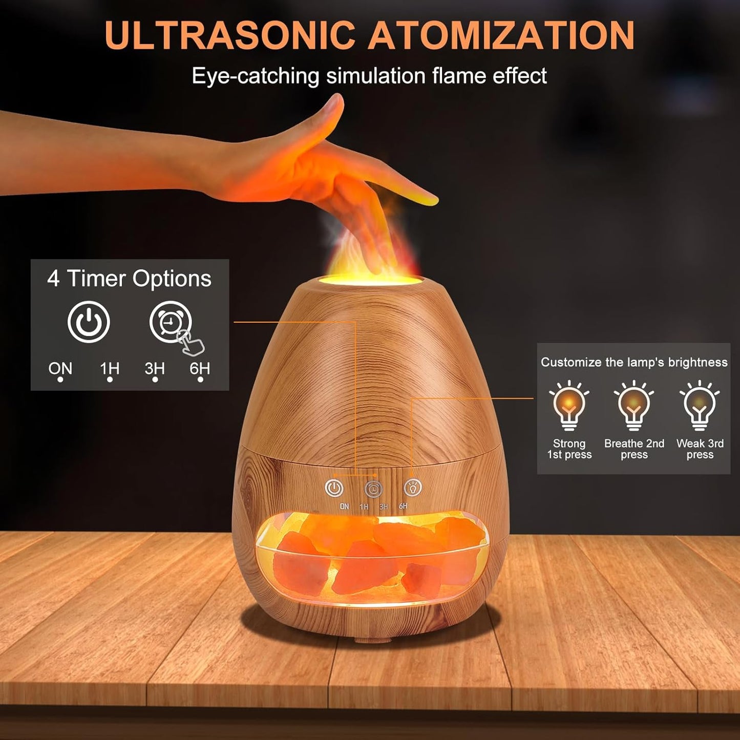VolcanoGlow™ Premium 2-in-1 Himalayan Salt Aroma Diffuser – Flame Effect & Silent Humidifier (200ml)
