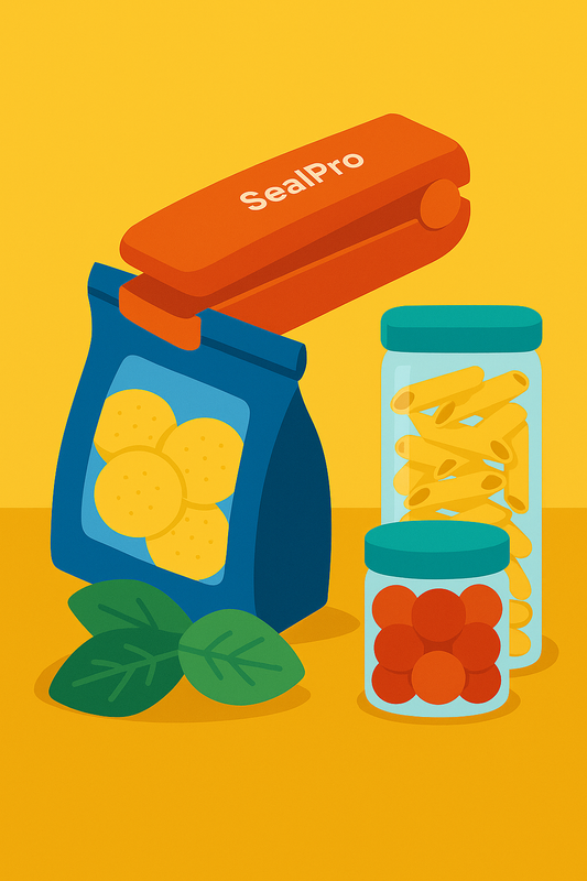 SealPro™ sealing tool keeping snacks and food fresh in airtight packaging for a clean and organized kitchen
