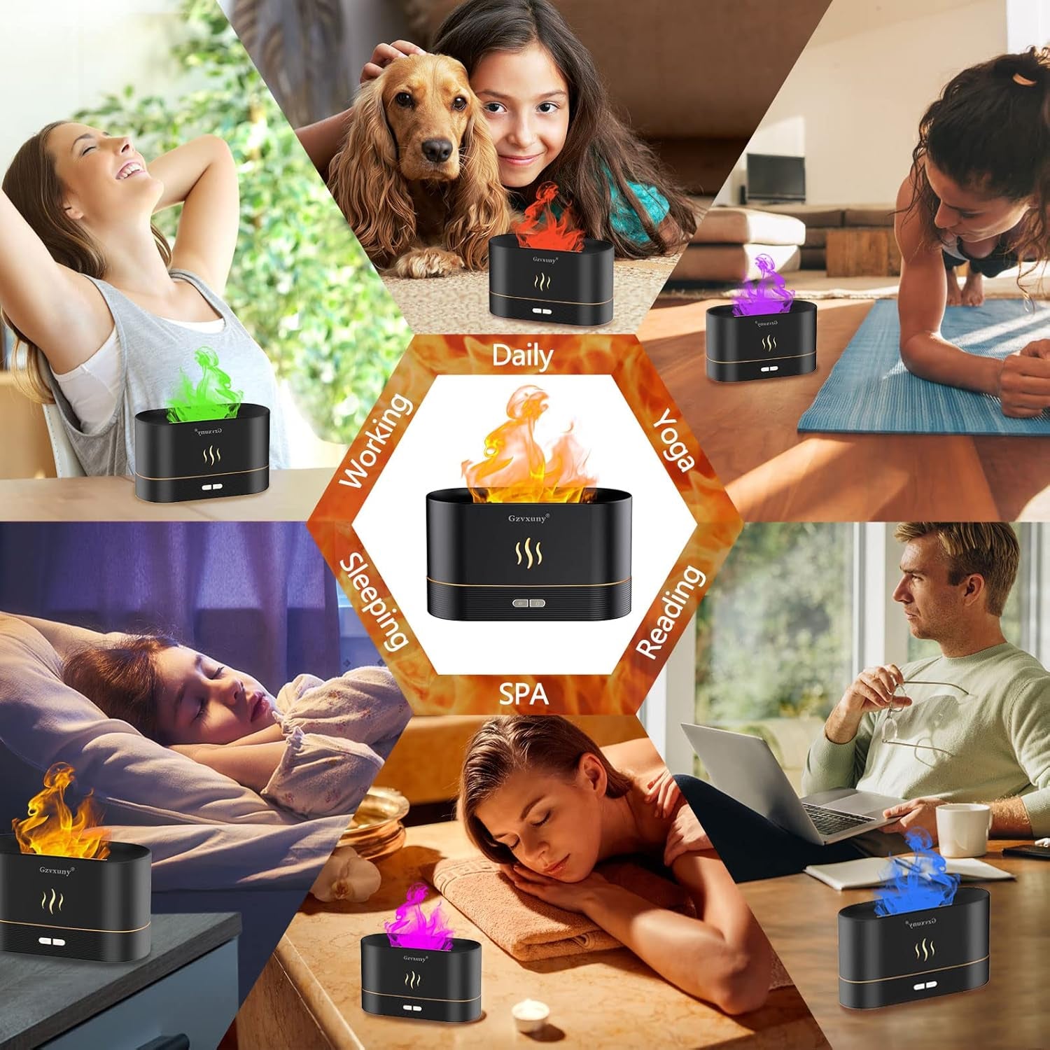 FlameMist™ – LED Fire Effect Aroma Diffuser (7 Colors, Auto-Off)