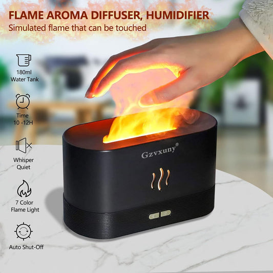 FlameMist™ – LED Fire Effect Aroma Diffuser (7 Colors, Auto-Off)
