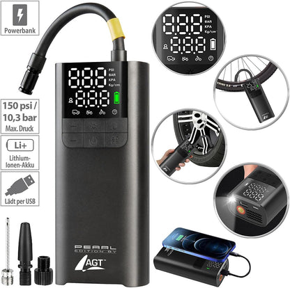 AirCharge™ - Smart 150PSI Portable Air Compressor & Power Bank (LED Display, USB-C)